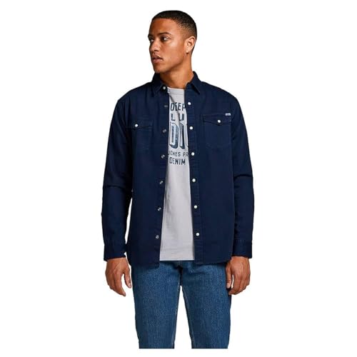 Jack & Jones Men's Jjesheridan L/S Noos Denim shirt, Blue (Dark Navy Fit: Slim), L UK