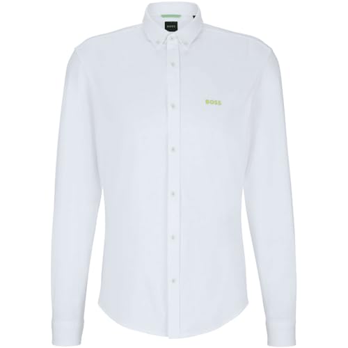 BOSS Mens BIADO R Button-Down Regular-fit Shirt in Cotton Jersey White