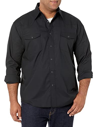 Wrangler Men's Sport Western Basic Two Pocket Long Sleeve Snap Shirt, Black, XL