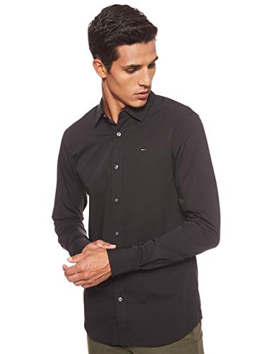 Tommy Jeans Men's Original Stretch Casual Shirt, Black (Tommy Black 078), M