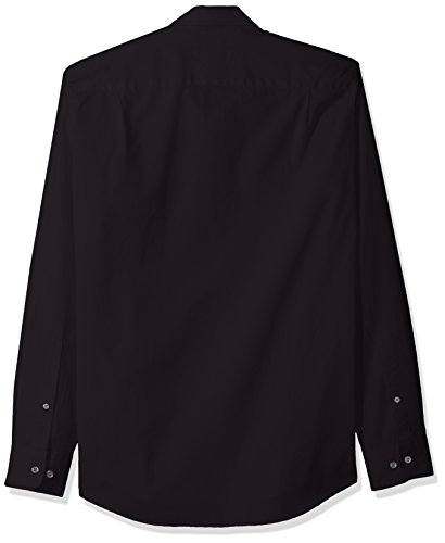 Amazon Essentials Men's Slim-Fit Long-Sleeve Poplin Shirt, Black, L