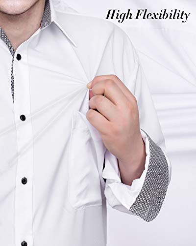 J.VER Men's White Dress Shirts Long Sleeve Business Regular Fit Fashion Button Down Stretch Formal Shirt Wedding Work Non Iron L