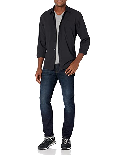 Amazon Essentials Men's Slim-Fit Long-Sleeve Poplin Shirt, Black, L