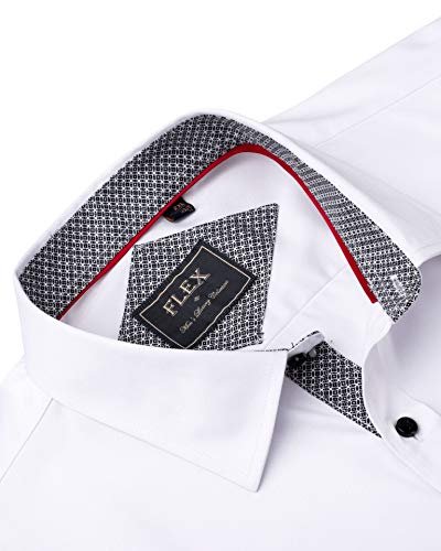 J.VER Men's White Dress Shirts Long Sleeve Business Regular Fit Fashion Button Down Stretch Formal Shirt Wedding Work Non Iron L