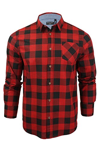 Brave Soul 'Jack' Brushed Flannel Check Shirt - Long Sleeved (Red/Black - M) L