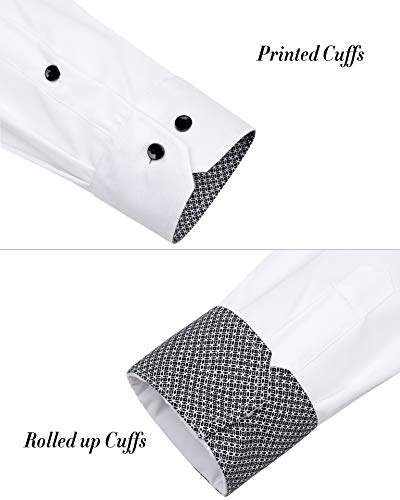 J.VER Men's White Dress Shirts Long Sleeve Business Regular Fit Fashion Button Down Stretch Formal Shirt Wedding Work Non Iron L