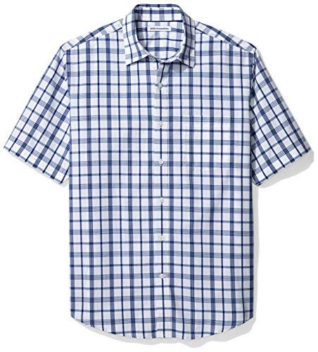 Amazon Essentials Men's Regular-Fit Short-Sleeve Poplin Shirt, Blue White Plaid, XL