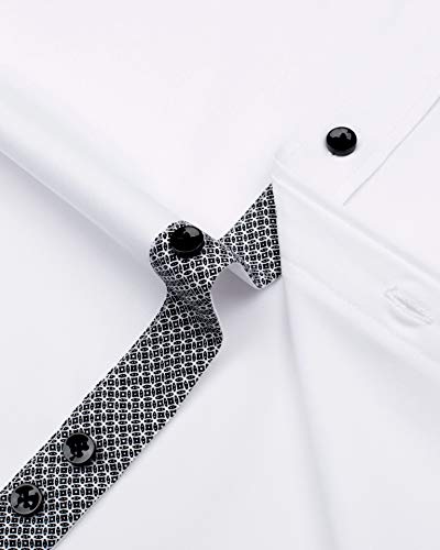 J.VER Men's White Dress Shirts Long Sleeve Business Regular Fit Fashion Button Down Stretch Formal Shirt Wedding Work Non Iron L