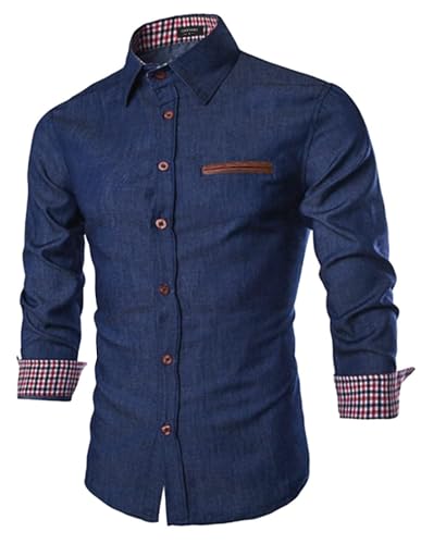 COOFANDY Mens Shirts Long Sleeve Denim Shirt Cowboy Shirts Dress Shirt Formal Shirt Work Shirt Button Down Shirts Non Iron Shirt AA-Navy Blue M