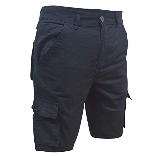 Whispering Jones London Mens Smart Cotton Summer Chino Short Shorts Combat Casual Cargo Pocket, Black, 36W