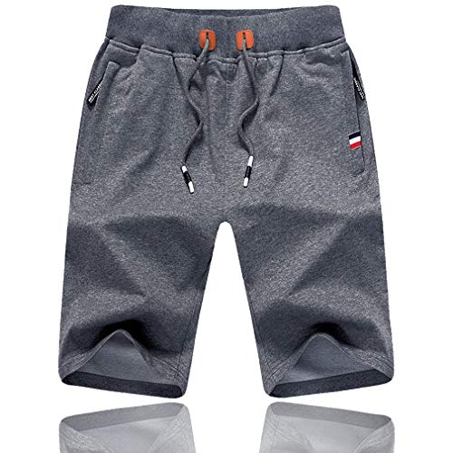 Tansozer Cotton Gym Shorts Summer Casual Sports Shorts Elasticated Waist with Zip Pockets (Dark Grey, Small)