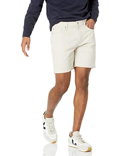 Amazon Essentials Men's Straight-fit 7" Inseam Stretch 5-Pocket Shorts, Stone, 34W