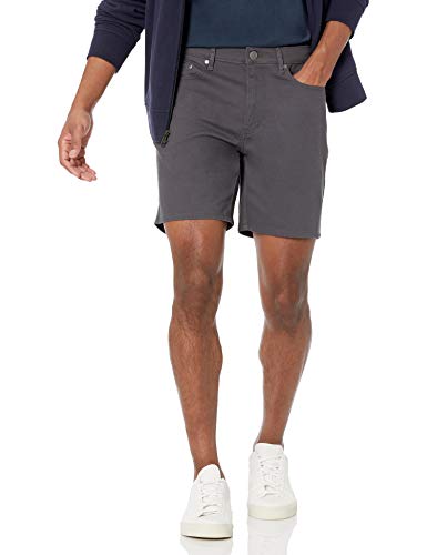 Amazon Essentials Men's Slim-Fit 7-inch Inseam Stretch 5-Pocket Shorts, Dark Grey, 33W