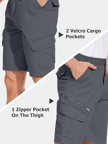 TACVASEN Cargo Shorts Men Casual Shorts Men Cotton Summer Shorts for Men Work Shorts Mens Combat Shorts Elastic Waist Hiking Shorts Dark Grey