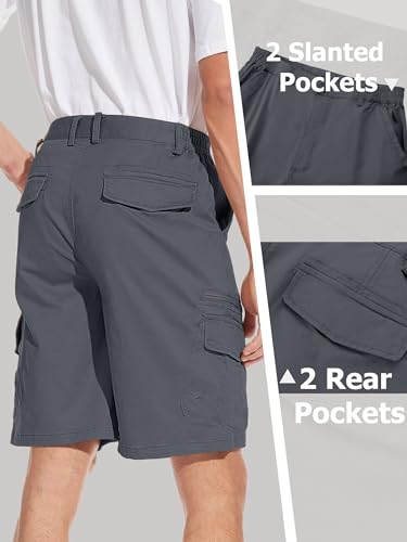 TACVASEN Cargo Shorts Men Casual Shorts Men Cotton Summer Shorts for Men Work Shorts Mens Combat Shorts Elastic Waist Hiking Shorts Dark Grey