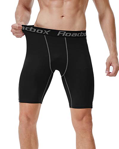 Roadbox Compression Shorts Mens 3 Pack with Pockets, Sports Underwear Quick-Drying Base Layer Shorts for Running, Gym, Shorts, Cycling, Rugby Black