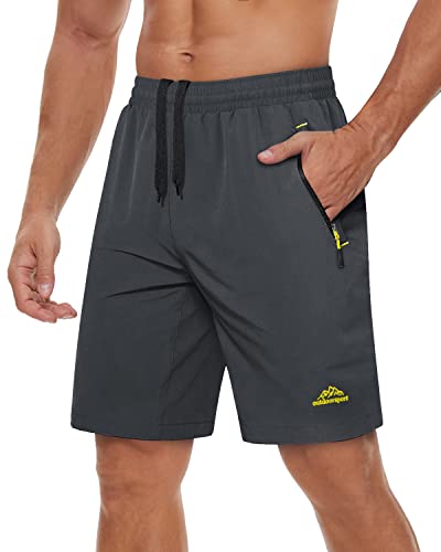 TACVASEN Jogging Shorts Mens Gym Running Shorts Male with Zip Pockets Summer Shorts Fitness Training Shorts Grey Workout Shorts Stretch Sweat Pants, Dark Grey, 36
