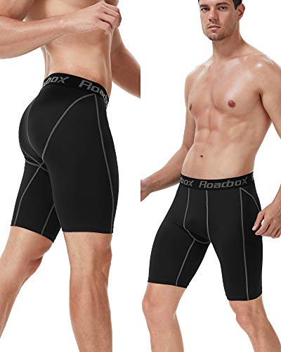 Roadbox Compression Shorts Mens 3 Pack with Pockets, Sports Underwear Quick-Drying Base Layer Shorts for Running, Gym, Shorts, Cycling, Rugby Black