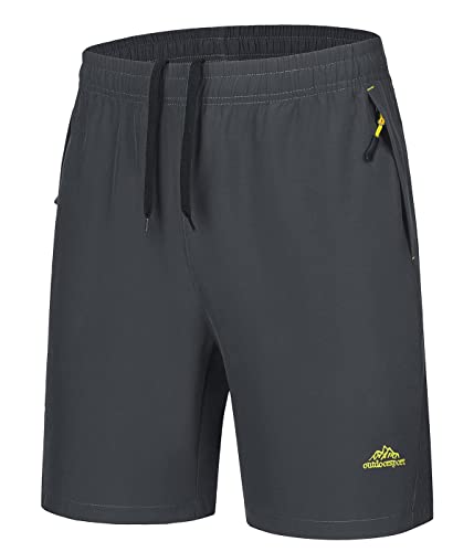 TACVASEN Jogging Shorts Mens Gym Running Shorts Male with Zip Pockets Summer Shorts Fitness Training Shorts Grey Workout Shorts Stretch Sweat Pants, Dark Grey, 36