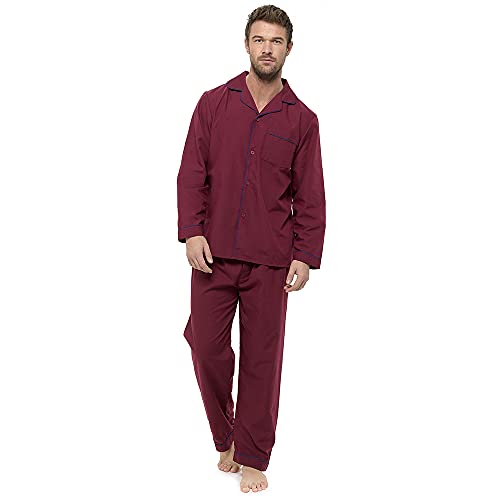 kraftd Men's Pyjama Set Traditional Classic Cut Pyjamas Sets Cotton Loungewear Sleepwear Nightwear Pj's Red