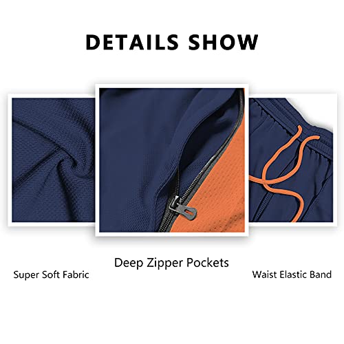 ZENGVEE Men's 2 Pack Sport Shorts Gym Athletic Shorts with Zip Pockets Quick Dry for Jogger,Trainning,Workout(20515-Black Navy-XL)