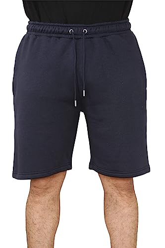 Fiber Knits Shorts Mens - Mens Fleece Knee Length Jogger Shorts with Pockets - Elasticated Waist and Drawstring Work Shorts (Navy Blue, 2XL)