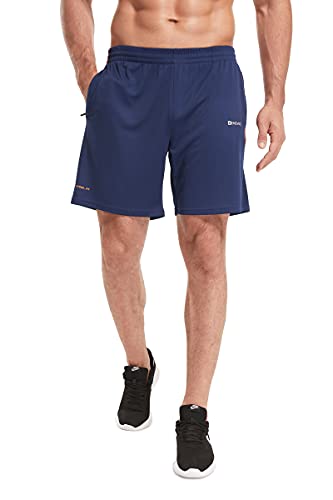 ZENGVEE Men's 2 Pack Sport Shorts Gym Athletic Shorts with Zip Pockets Quick Dry for Jogger,Trainning,Workout(20515-Black Navy-XL)