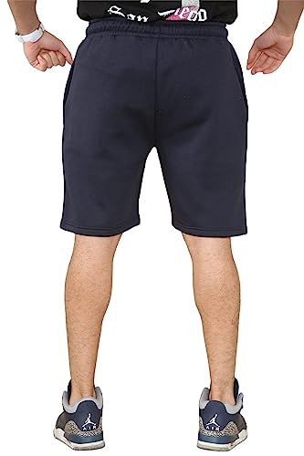 Fiber Knits Shorts Mens - Mens Fleece Knee Length Jogger Shorts with Pockets - Elasticated Waist and Drawstring Work Shorts (Navy Blue, 2XL)