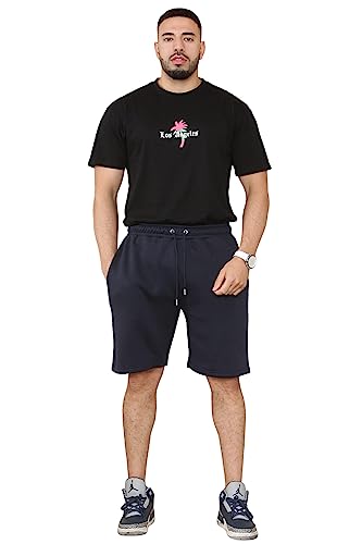 Fiber Knits Shorts Mens - Mens Fleece Knee Length Jogger Shorts with Pockets - Elasticated Waist and Drawstring Work Shorts (Navy Blue, 2XL)