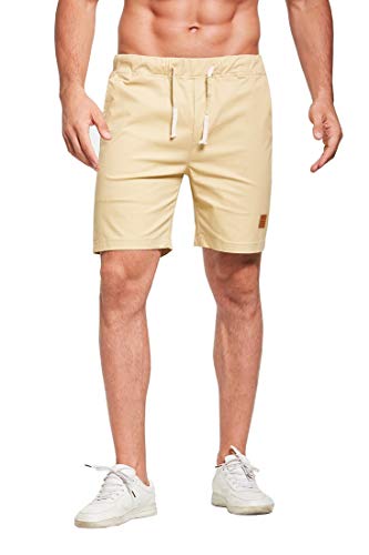 Tansozer Shorts Men Summer Casual Cotton Linen Shorts Elasticated Waist Pockets Mens Swimming Board Beach Shorts Khaki L