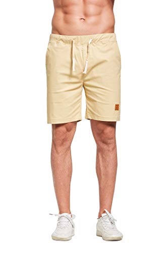 Tansozer Shorts Men Summer Casual Cotton Linen Shorts Elasticated Waist Pockets Mens Swimming Board Beach Shorts Khaki L