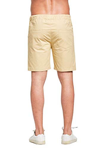 Tansozer Shorts Men Summer Casual Cotton Linen Shorts Elasticated Waist Pockets Mens Swimming Board Beach Shorts Khaki L