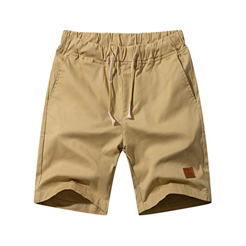 Tansozer Shorts Men Summer Casual Cotton Linen Shorts Elasticated Waist Pockets Mens Swimming Board Beach Shorts Khaki L