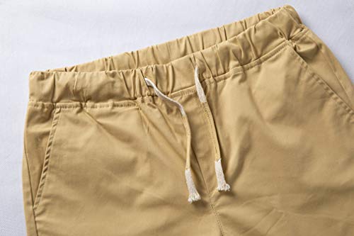 Tansozer Shorts Men Summer Casual Cotton Linen Shorts Elasticated Waist Pockets Mens Swimming Board Beach Shorts Khaki L