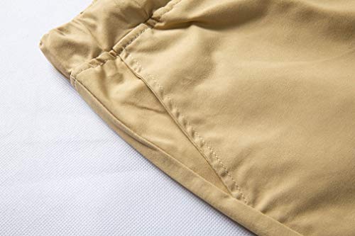 Tansozer Shorts Men Summer Casual Cotton Linen Shorts Elasticated Waist Pockets Mens Swimming Board Beach Shorts Khaki L