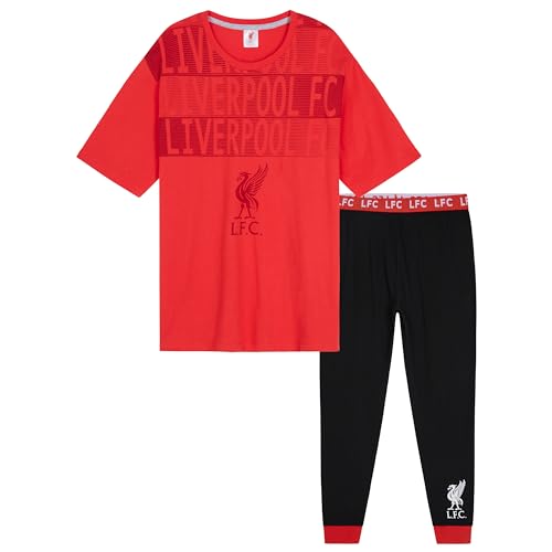 Liverpool F.C. Mens Pyjamas Set Nightwear T-shirt and Bottoms PJs Lounge Set for Men Teenagers S-3XL Gifts for Men (XL, Black/Red)