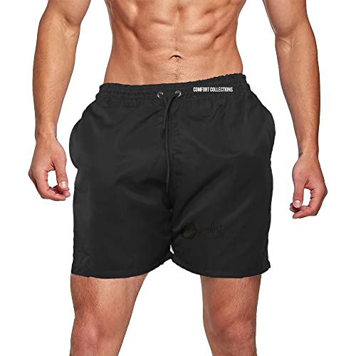 Mens Summer Shorts with Pockets Casual Elasticated Waist Gym Swimming Mesh Lined Holiday Regular Short Black Small Only