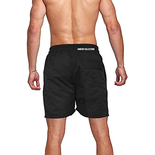 Mens Summer Shorts with Pockets Casual Elasticated Waist Gym Swimming Mesh Lined Holiday Regular Short Black Small Only
