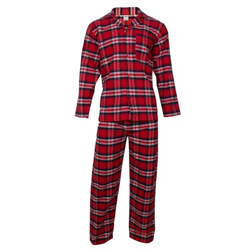 Location Clothing Mens Cotton Flannel/Brush Cotton PJ Pyjama Set PJ's Pyjamas Sizes S-4XL, S, Red Tartan