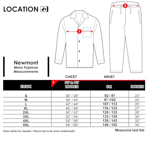 Location Clothing Mens Cotton Flannel/Brush Cotton PJ Pyjama Set PJ's Pyjamas Sizes S-4XL, S, Red Tartan