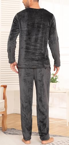 Lovasy Mens Fleece Pyjamas Sets Warm Fleece Pyjamas for Men Cosy Mens Pjs Sets Super Soft Loungewear Pajamas,Grey,M