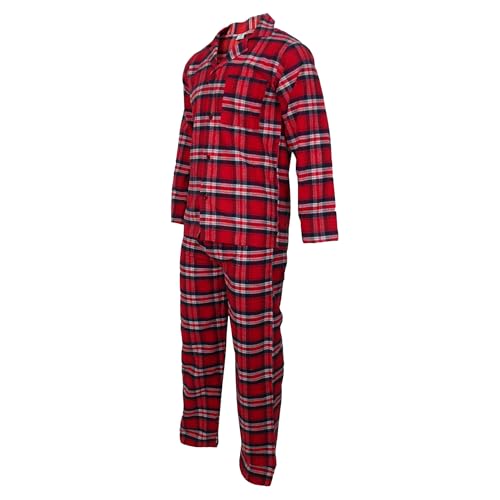 Location Clothing Mens Cotton Flannel/Brush Cotton PJ Pyjama Set PJ's Pyjamas Sizes S-4XL, S, Red Tartan