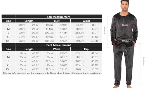 Lovasy Mens Fleece Pyjamas Sets Warm Fleece Pyjamas for Men Cosy Mens Pjs Sets Super Soft Loungewear Pajamas,Grey,M
