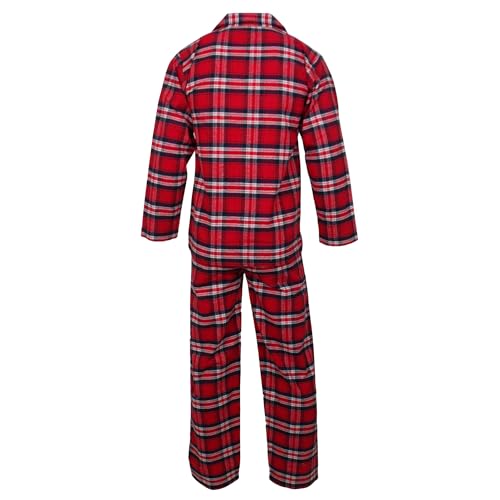 Location Clothing Mens Cotton Flannel/Brush Cotton PJ Pyjama Set PJ's Pyjamas Sizes S-4XL, S, Red Tartan
