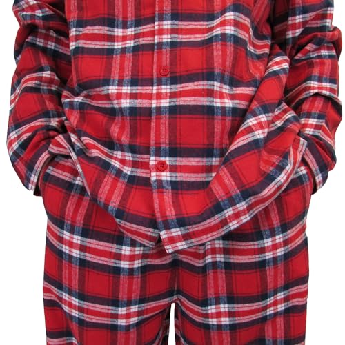 Location Clothing Mens Cotton Flannel/Brush Cotton PJ Pyjama Set PJ's Pyjamas Sizes S-4XL, S, Red Tartan