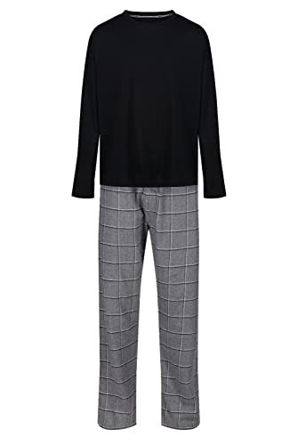 Mens Pyjamas Hanes Knit TOP Flannel Pant PJ Sets S-XXL Lounge Sleep Night WEAR - Black/Grey - L