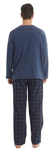 YUSHOW Men's Pyjamas Set Ultra Soft Long Sleeve Henley T-shirt Top & Checked Pyjama Bottoms with Pockets Sleepwear Microfleece Loungewear