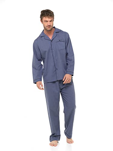 INSIGNIA Mens Woven Pyjamas Traditional with Logo Pocket (Grey, XL)