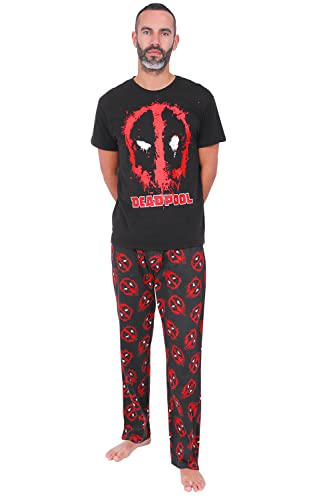 Marvel Mens Deadpool Long Pyjama Set Black Red (XX-Large)
