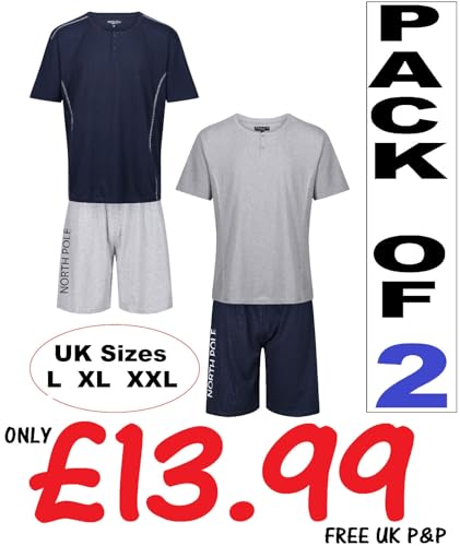 Label Cutters Mens 2 Pack Short Pyjamas Nightwear PJ Sets Twin Pack UK Sizes L XL XXL North Pole New Boxed (58/XL)